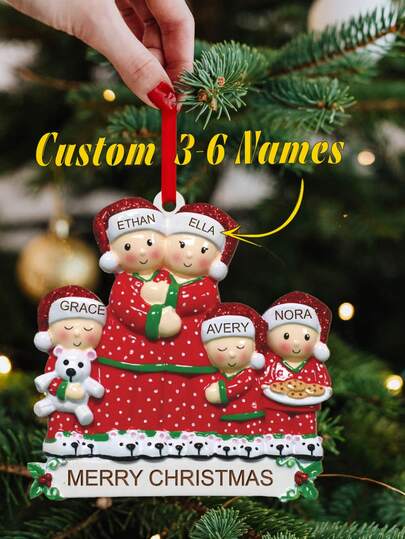 1 peça de enfeite de árvore de Natal personalizado com nomes de família personalizados, enfeite de madeira com nomes de membros da família personalizados, perfeito para presentes de Natal, reuniões familiares e decoração festiva para casa