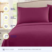 1800 Thread Count Sheet Set Soft Egyptian Quality Brushed Microfiber Sheets Luxury Bedding Set With Flat Sheet Fitted Sheet 2 Pillow Cases - Berry - View 2