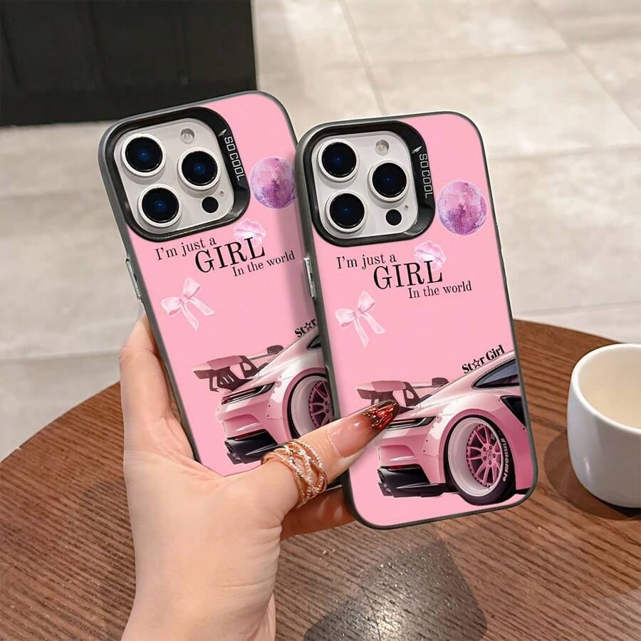 Soy solo una niña y este estuche de teléfono con diseño de coche rosa es adecuado para modelos de for  16, 15, 14, 13, 12, 11 Pro Max, X, XR, XS Max, 8 y 7 Plus, con un acabado mate para protección contra caídas. - Color 1 - Ver 1