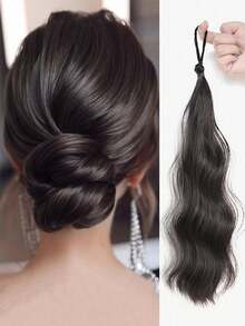 Long Wavy Synthetic Self-Winding Ponytail Hair Extensions With Elastic Rubber Band Braided Hair Bundle For Women Increase Hair
