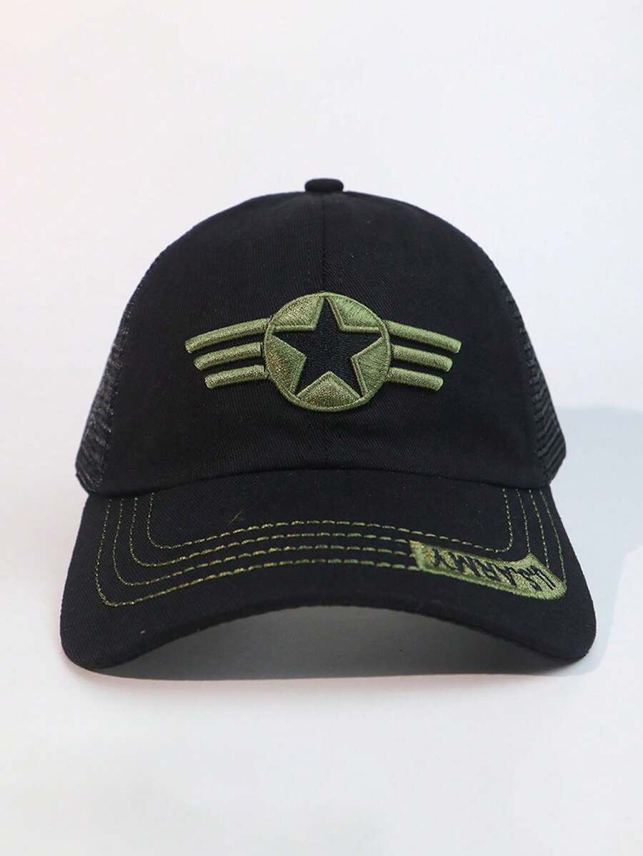 1pc Comfortable Baseball Cap With Star Embroidery, Breathable Adjustable, Country Style Sun Hat, Suitable For Farm Work, Festivals And Celebrations - Pentagram - View 1