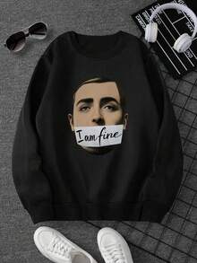 Sudadera con cuello redondo para hombre Diseño gráfico con estampado facial y texto I am fine Ropa casual para hombres Estilo urbano moderno Prenda ideal para otoño e invierno Suave y cómoda Ideal como regalo para cumpleaños Ropa deportiva de alta calidad Moda callejera contemporánea Sudadera básica en color negro Para uso diario y eventos informales Confección duradera actual en moda masculina Ropa versátil para cualquier ocasión - Negro - Ver 3