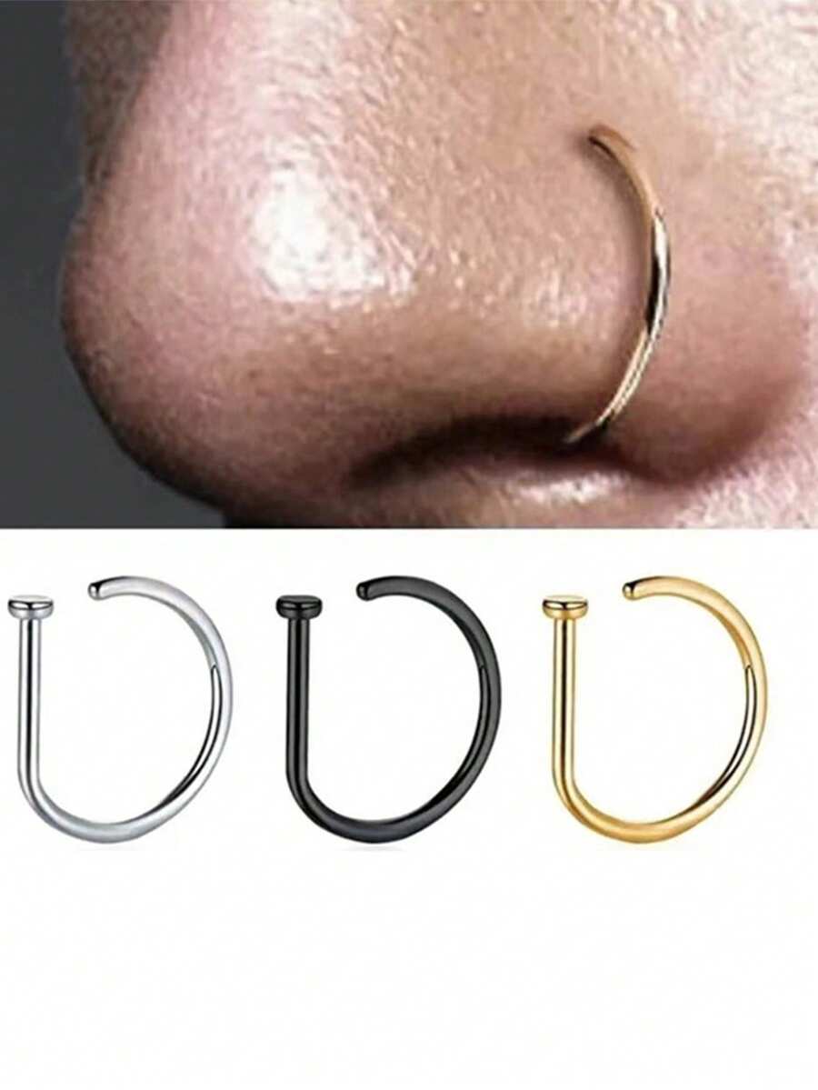 1pc/5pcs/8pcs Punk Style Stainless Steel D-Shape Fake Nose Ring, Nose Clip, Body Piercing Jewelry For Men, Suitable For Daily Wear And Parties - Multicolor - View 1