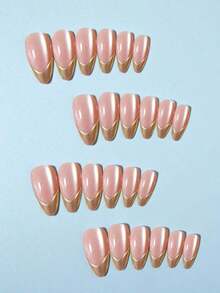Upgrade Your Look With This 24pcs Almond-Shaped 3D Gel Nail Stickers! Handmade Gold French Stiletto Press-On Nail Tips, Medium Size, Fit Acrylic Nail Sets, Includes: 1pc Gel And 1pc Nail File. French Almond Stiletto Nail Tips, Suitable Women & Girls Daily, Holiday Party And More Occasions. - 黃金4 - 查看 7