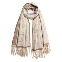 - Bufanda con flecos para mujer, diseo de cachemira, con estampado de gato - 79" x 26" + Marrón y Beige - Ver 1