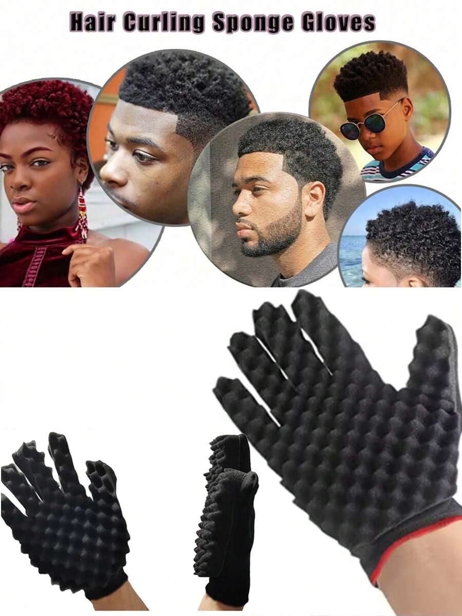 1个黑色海绵卷发手套，造型手套，海绵卷发器美发工具 - 彩色 - 查看 1