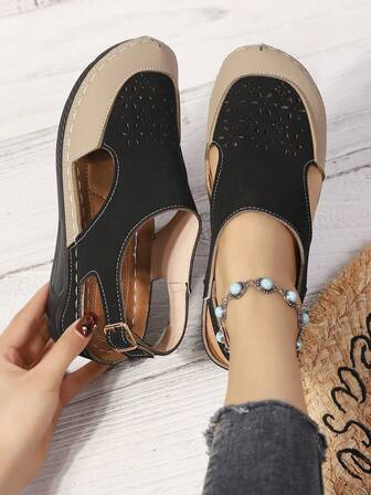 Women's Thick Sole Peep Toe Sandals, Solid Color Bohemian Elegant Vacation Fashion Casual Sexy Buckle Wedge Platform Sandals, Indoor Outdoor Beach Summer