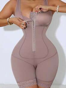 Bộ jumpsuit cổ chữ V màu nude mới của Luna Muse dành cho nữ, kiểu dáng ôm sát, cạp cao, thiết kế liền mạch viền ren, phù hợp cho đi làm, mặc thường ngày, tập thể dục, hẹn hò, dự tiệc, dự đám cưới, và là trang phục định hình cần thiết sau sinh. - Bụi tím - Xem 3