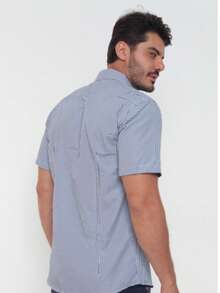 Men's Casual Slim Fit Short-Sleeved Plaid Shirt With Pockets. - Màu xanh hải quân - Xem 6