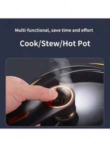 2.11 Gallon Large Capacity Soup Pot - Multi-Function Soup And Vegetable Pot With Rotatable Adjustable Handle, Black Exterior And Golden Interior, Suitable For All Stoves (Including Induction), Fast Cooking, Ideal Choice - Multicolor - View 4