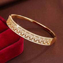 1pc Minimalist Geometric Line Starry Sky Shape Design Inlaid With Cubic Zirconia Women's Fashion Bracelet - Multicolor - View 9