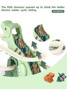 Dinosaur Adventure Slide Toy With Automatic Stair Climbing, Glowing Lights And Loud Dinosaur Roar Effects, Play Set For Boys And Girls To Improve Focus And Patience, Hassle-Free Assembly, Excellent Gift For Young Children - Multicolor - View 4