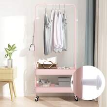 Clothing Rack, Clothing Rack With 2 Baskets, Movable Clothing Rack - 粉色 - 查看 4