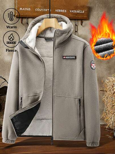 Men's Solid Color Warm Hoodie, Printed Warm Cardigan, Autumn/Winter Style, Men's Hooded Fleece Jacket, Sports Jacket, Long Sleeve Thermal Shirt, Men's Warm Wear, Winter Clothing, Gift For Friends, Husband, Boyfriend And Son