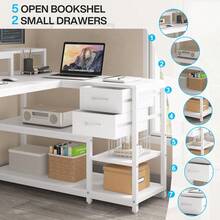 Tribesigns L Shaped Desk With Drawers And Storage Shelves, Home Office L Corner Desk With Monitor Stand, 55" X 24" Desktop Computer Desk, Gaming Desk Study Desk For Small Space - 白色 - 查看 9