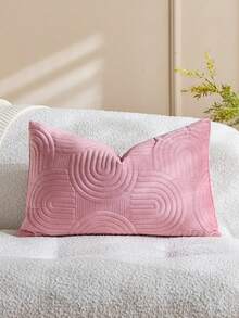 1/2 piezas Fundas de cojín decorativas de terciopelo y peluche con diseño geométrico acolchado, suaves y esponjosas, unicolor rectangular - Rosado Sandía - Ver 4