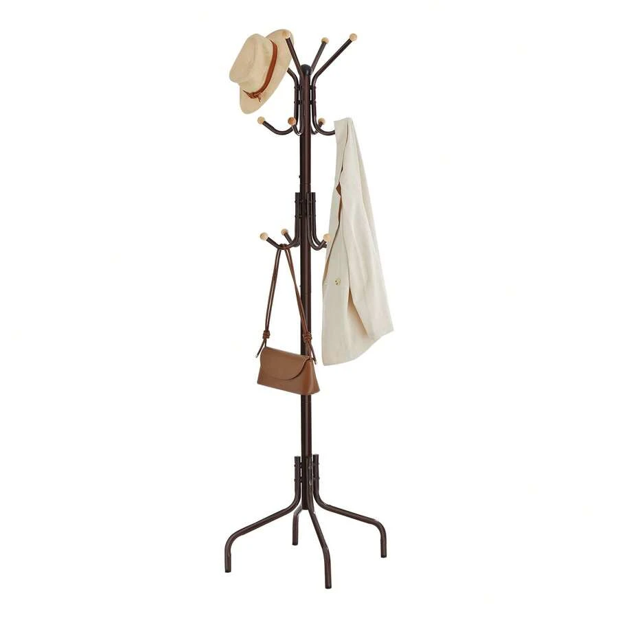 SONGMICS Perchero de Pie, Perchero de Metal con 12 Ganchos, 4 Patas, para Colgar Abrigos, Sombreros y Bolsos, para Entrada, Dormitorio, Oficina, Marrón - marrón amarillento - Ver 1