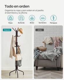 SONGMICS Perchero de Pie, Perchero de Metal con 12 Ganchos, 4 Patas, para Colgar Abrigos, Sombreros y Bolsos, para Entrada, Dormitorio, Oficina, Marrón - marrón amarillento - Ver 4