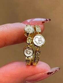 1pc Fashionable Vintage Gold Coin Shaped Rhinestone Decorated Golden Ring, Suitable For Women's Daily, Party, Festival Wear, Can Be Christmas, New Year, Jewelry Gift