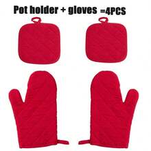 4pcs Washable Heat-Resistant Gloves And Pot Holders Set, Home Heat-Resistant Set, Baking Heat-Resistant Set, Suitable For Kitchen Baking And Cooking, Household Kitchen Stove Heat-Resistant Kitchen Essentials, Home Must-Haves - Multicolor - View 5