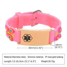 1 pieza Brazalete/Pulsera de acero inoxidable con silicona con patrón lindo grabado con láser con nombre personalizado, longitud de 13-16.5cm, Identificación médica roja, nombre personalizado, adecuado para uso diario, regalo de regreso a la escuela, rojo/azul/rosa - estilo - Ver 23