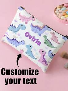 1 pieza Bolsa organizadora de maquillaje y cosméticos de viaje con estampado de dinosaurio de dibujos animados personalizable a doble cara, bolsa con cremallera, adecuada para el almacenamiento de productos de cuidado de la piel de adolescentes, personalizable con su nombre - Multicolor - Ver 1