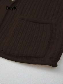 [Tops] BuyK Patchwork Pocket Button Front New Women Casual Minimalist Versatile Thick Knit Vest Sweater - Coffee Brown - View 5