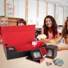 Magnetic Card Deck Box For TCG Storage, Holds 100 Double-Sleeved Cards - Black & Red - View 3