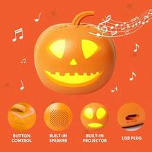 inch Decoraciones de Halloween Luces de Halloween de Interior Calabazas de PVC Animadas Proyector de Halloween con Msica y Expresin, Decoracin de Exterior para Patio, Jardn - naranja - Ver 3