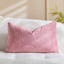 1/2 piezas Fundas de cojín decorativas de terciopelo y peluche con diseño geométrico acolchado, suaves y esponjosas, unicolor rectangular - Rosado Sandía - Ver 13