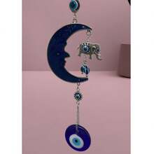 Colgante decorativo de protección para puerta, elefante más ojo turco - Plateado - Ver 3