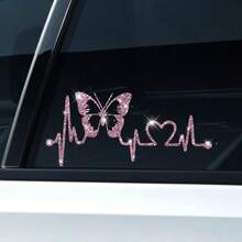 New Shiny Rhinestone Material Art Stickers, Vibrant Butterfly Heartbeat Pattern Stickers - Suitable For Walls, Car Windows And Laptops Fun Art Stickers - Easy To Apply, Durable - one-size - View 6