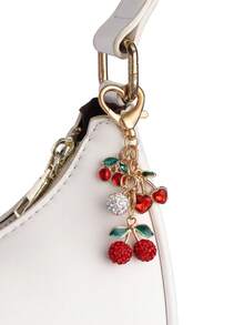 1 pieza Llavero con forma de corazón de aleación con strass y cereza, accesorio de alta gama con perla en forma de cereza para bolso, coche o decoración - Multicolor - Ver 4