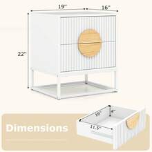1/2 PCS Fluted Nightstand With 2 Drawers With Pine Wood Handles & Metal Frame For Bedroom Black/White - trắng - Xem 3