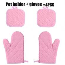 4pcs Washable Heat-Resistant Gloves And Pot Holders Set, Home Heat-Resistant Set, Baking Heat-Resistant Set, Suitable For Kitchen Baking And Cooking, Household Kitchen Stove Heat-Resistant Kitchen Essentials, Home Must-Haves - Multicolor - View 1