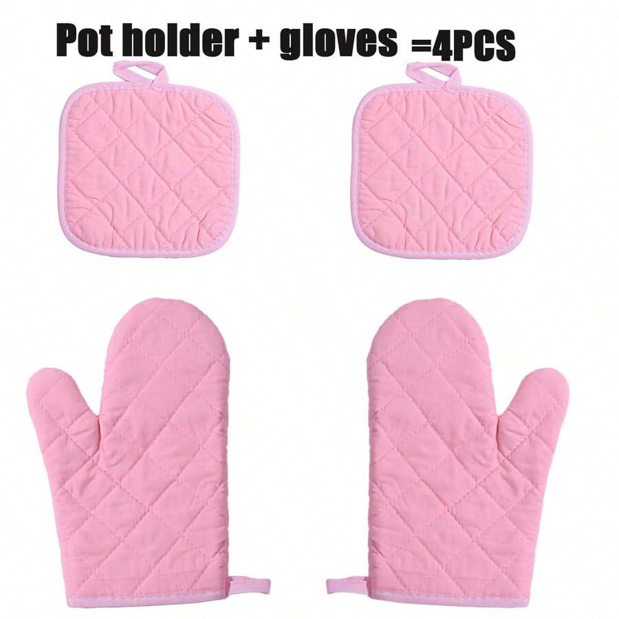4pcs Washable Heat-Resistant Gloves And Pot Holders Set, Home Heat-Resistant Set, Baking Heat-Resistant Set, Suitable For Kitchen Baking And Cooking, Household Kitchen Stove Heat-Resistant Kitchen Essentials, Home Must-Haves - Multicolor - View 1