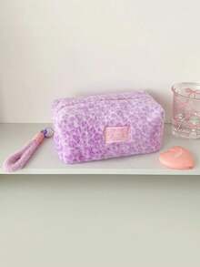 1pc Leopard Print Plush Makeup Bag, Leopard Pattern Winter Warm Makeup Pouch, Lipstick Case, Large Capacity Cosmetic Storage Bag, Multi-Functional Design, Suitable For Travel, Vacation, Home, Bathroom, Holiday Cosmetic Storage, Bathroom Accessories, Back To School Essential,Pouch,Makeup Pouch,Travel Essential - Multicolor - View 7