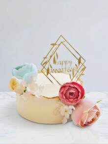 1pc/3pcs/3pcs Happy Anniversary Acrylic Cake Topper, Anniversary Cake Decorations, Valentine's Day Cake Decor, Wedding Anniversary Cake Decor, Home & Kitchen Essentials, Baking Decorations, Baking Supplies, Cake Decorations - Gold - View 4