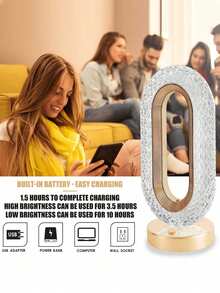 1pc LED Crystal Table Lamp, Touch Control, 3 Color Changing, USB Rechargeable Compact Lamp, Indoor Decor Night Light, Suitable For Bedroom, Bedside, Living Room, Dining Room And Gift (Gold) - Three-color Light - View 9