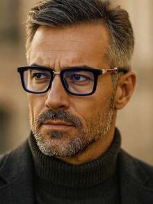 1 Pair Men's Rectangular Street-Style Eyeglasses, Chic Minimalist Design, Versatile For College Lectures, Graduation Defenses, Workplace Trainings, Interviews - 無色 - 查看 1