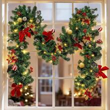 9 FT Pre-Lit Christmas Garland With 50 LED Lights Red Bows Flowers, Indoor Outdoor Lighted Garland For Stairs, Mantle, Door, Fireplace, Banister, Staircase, Holiday Christmas Decor, Battery OperatedHalloween Christmas New Year - 1 - Xem 1