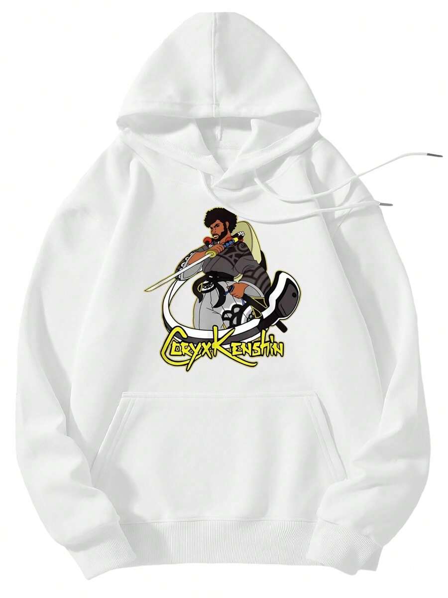 CoryxKenshin Samurai Graphic Hoodie-Girls' Or Boy's Cozy Polar Express Train Hoodie- Y2K Streetwear Pullover Sweatshirt, Soft Comfortable Long Sleeve Hooded Sweater, Casual Everyday & Themed Events (Machine Washable, Regular Fit, Navy Blue, Spring/Autumn/Winter Wear- Adult Men's Apparel), Outdoor Clothing, Retro Design, Durable Material, Mens Fashion - 白色 - 查看 1
