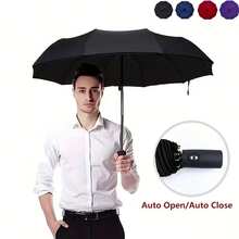 Automatic Large Umbrella For Men & Women - 10-Rib Windproof, Thickened & Reinforced, Black With Red Accents, Auto Open/Close, Compact Foldable Design For Travel, Commuting, Outdoor Activities, Umbrella Heavy Duty Windproof - Nhiều màu - Xem 10