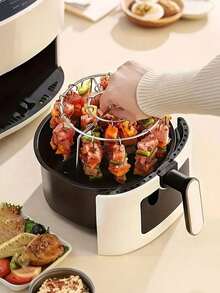 1 Set Stainless Steel Grill + Skewers, BBQ Set,Air Fryer Barbecue Grill Set, Stainless Steel Circular Barbecue Grill, Air Fryer, Oven, Grill, Skewers, Kitchen Supplies, Cooking, Suitable For Meat, Fish, Vegetables, Fruits, Holiday Parties, Gatherings, Gifts - Multicolor - View 3