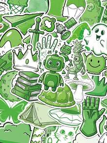 50pcs Funny Cartoon Green Sticker For Laptop Luggage Guitar Skateboard Phone Sticker - Multicolor - View 8