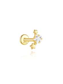 SereneSpark 1PC/2PCS Star Water Drop 925 Sterling Silver For Women Stud Earring Ear Clip Flat Back 18K Gold Plated For Daily Wear Daily Wear Wedding Party Engagement Fine Jewelry - Gold - View 20