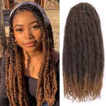 Tóc tết xoắn Marley 18 inch Tóc xoắn Marley Tóc xoắn dài 1/3/8 gói Ombre Vàng Afro Kinky Xoăn Xoắn Móc Tóc nối Marley tổng hợp - Màu nâu tối - Xem 9