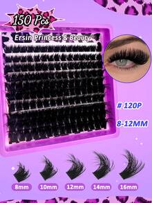 638片装4款混合蓬松睫毛嫁接套装，8-16毫米混合长度蓬松单根睫毛，簇状分段D型卷翘睫毛嫁接套装，包含睫毛胶水、封层剂和睫毛嫁接工具，适合家庭DIY使用 - 紫色 - 查看 7