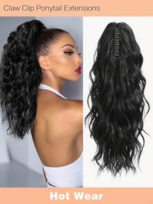 Claw Clip Ponytail Extension Water Wave Fake Faux Jaw Hairpiece 18inch Hair Piece Natural Black High Pony Tails Synthetic Heat Friendly Fiber For Women - 黑色 - 查看 1