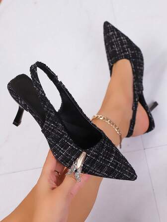 أحذية كعب عالي بنقشة منسوجة أنيقة للنساء، ذات أصبع مدبب، مريحة وراقية، مناسبة للربيع والصيف